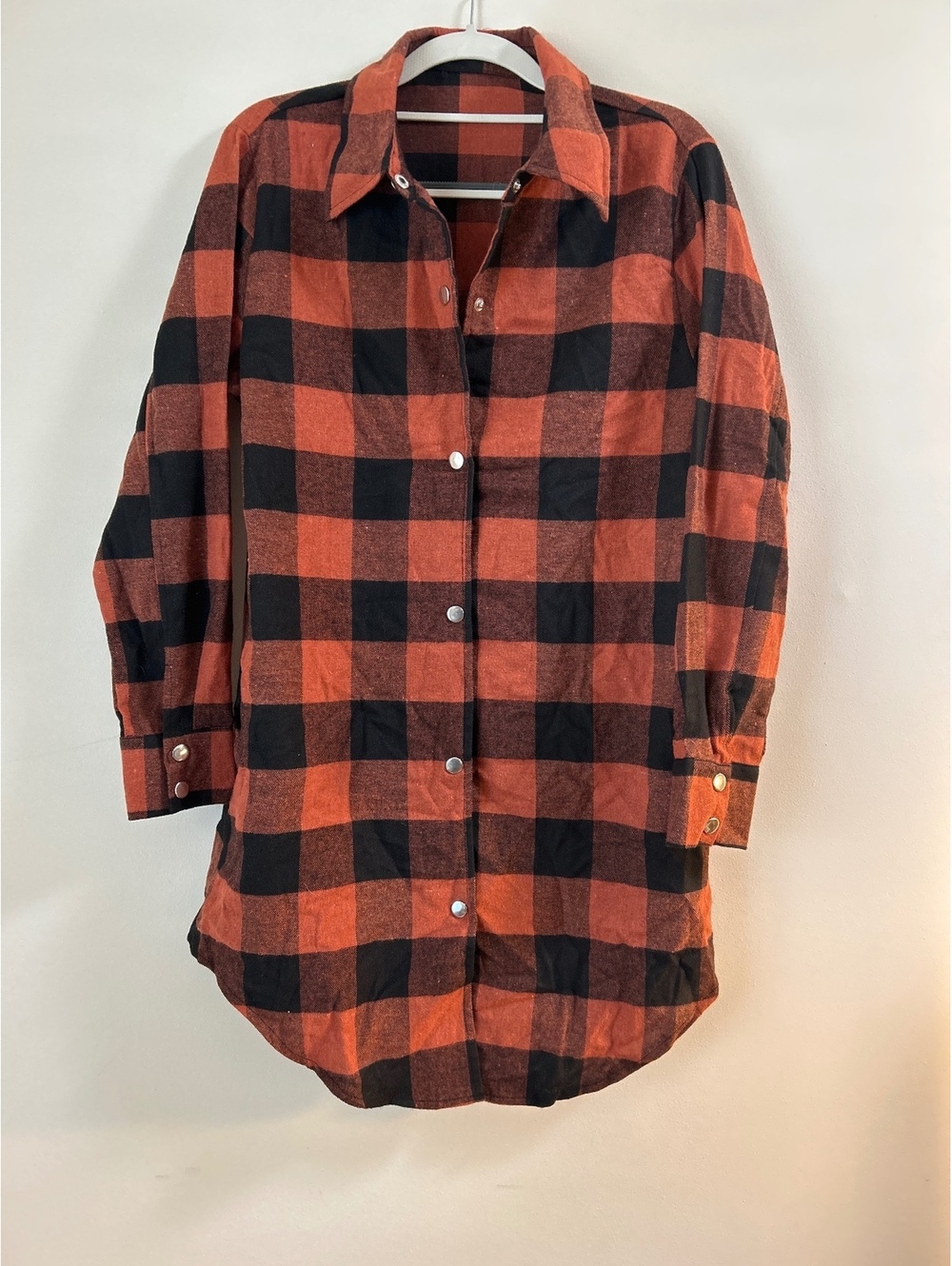 Long Sleeve Orange and Black Checkered Pocketed Button-Up Shirt - Size S